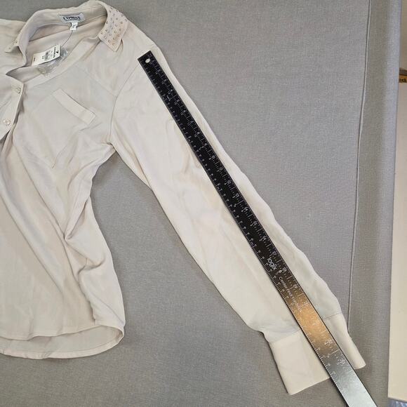 Express Portofino Blouse Women’s Beige Button Front Shirt Size S NWT - Picture 15 of 16